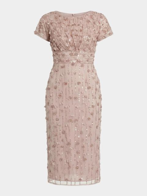 MAC DUGGAL Petite Beaded Tulle Sheath Midi Dress