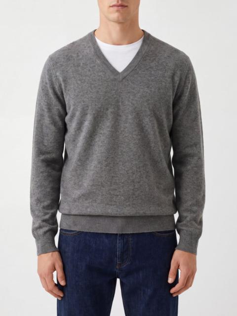 Brunello Cucinelli BRUNELLO CUCINELLI Pure Cashmere V-Neck Jumper with Ribbed Trims