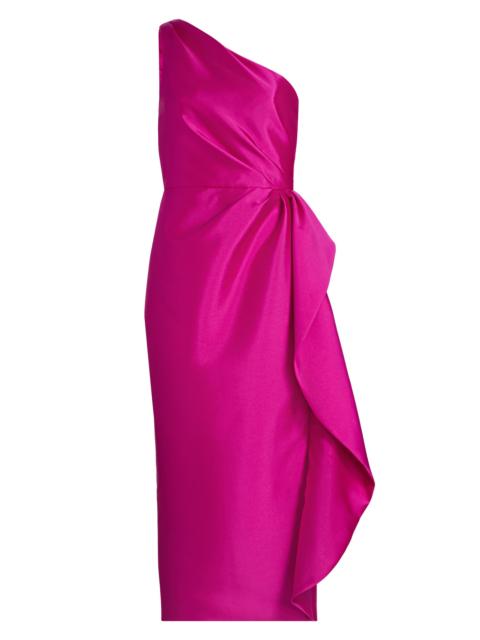 AMSALE Women's Satin One-Shoulder Ruffle Cocktail Dress - Fuchsia