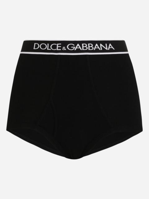 Dolce & Gabbana Fine-rib jersey high-waisted panties with branded elastic