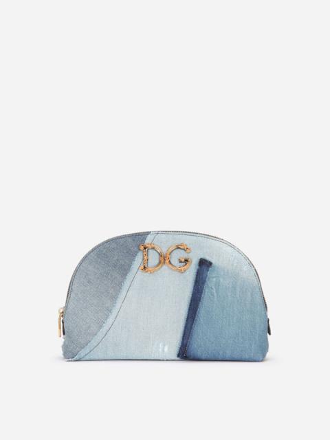 Dolce & Gabbana Patchwork denim make-up bag with baroque DG logo