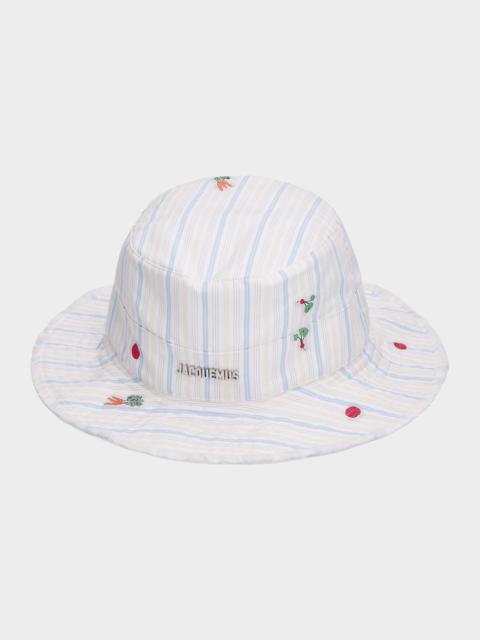 JACQUEMUS Men's Le Bob Artichaut Vegetable-Embroidered Stripe Bucket Hat