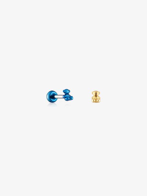 TOUS Pack of Bold Bear Ear piercings in gold-colored and blue IP steel