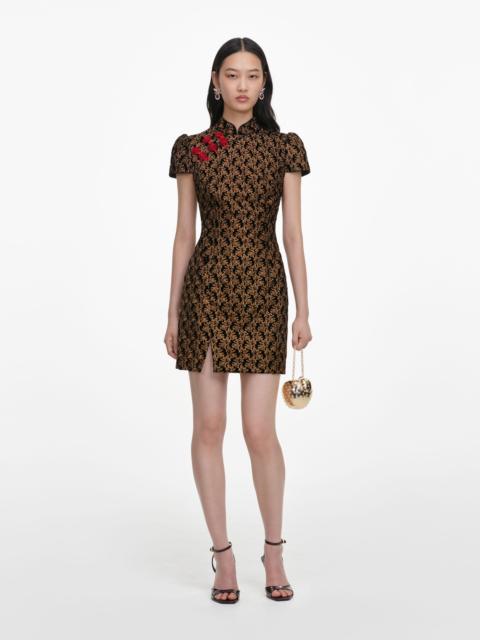 self-portrait Black Velvet Flower Mini Dress