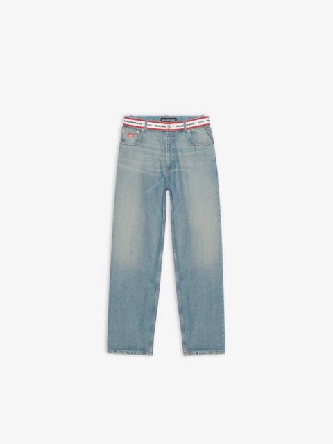 BALENCIAGA Logo Waistband Pants in Blue/white