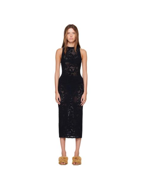 Givenchy Black Knitted Floral Lace Midi Dress