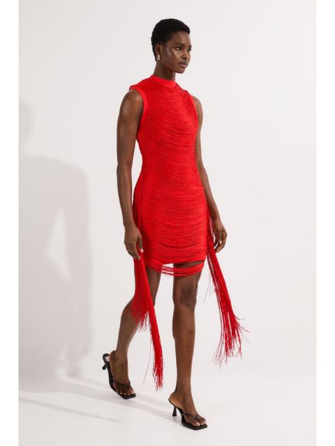 KAREN MILLEN Bandage Figure Form Knit Tassel Mini Dress