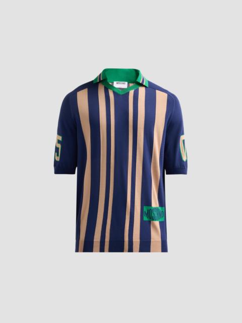 Moschino Men's Striped Johnny Collar Polo Sweater - Multi Blue
