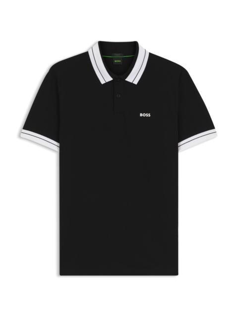 BOSS STRIPE-TRIM POLO SHIRT IN STRETCH COTTON
