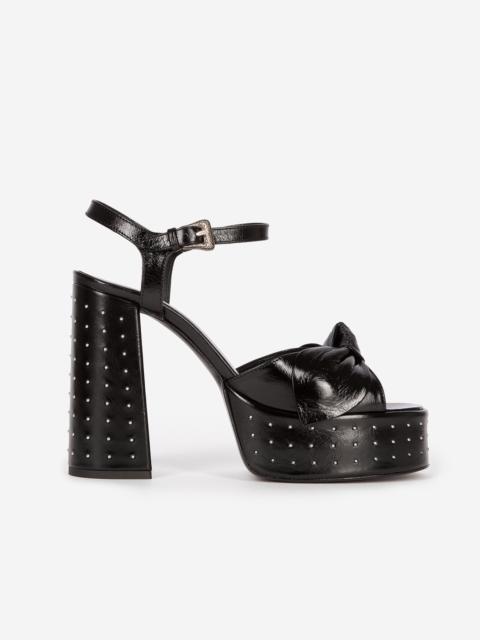 The Kooples BLACK LEATHER STUDDED HEELED SANDALS