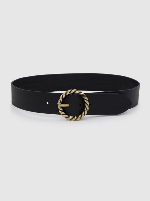 Splendid Wide Leather Belt with Metal Rope Twist Buckle