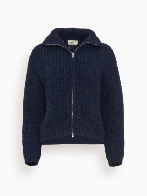 BITE Studios Chunky Heritage Wool Zip Cardigan in Dark Navy