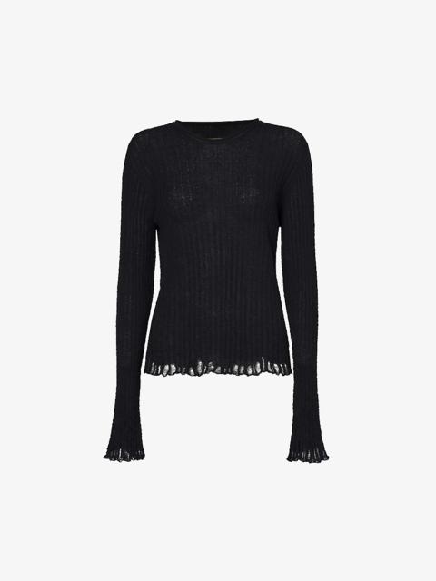 UMA WANG Distressed cotton and silk-blend knitted top