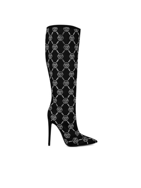 PHILIPP PLEIN 120mm monogram-pattern satin boots