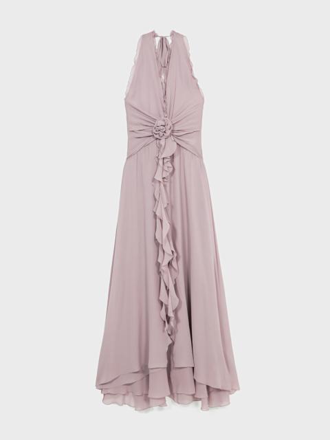 Blumarine LONG GEORGETTE DRESS WITH RUFFLES AND ROSE DECORATION