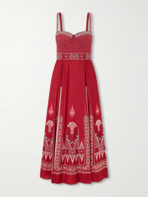 EMPORIO SIRENUSE Elida Embroidered Linen And Cotton-blend Maxi Dress