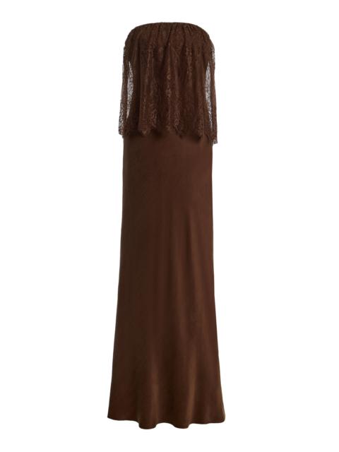 THIRD FORM Visions Strapless Lace Satin Maxi Dress brown