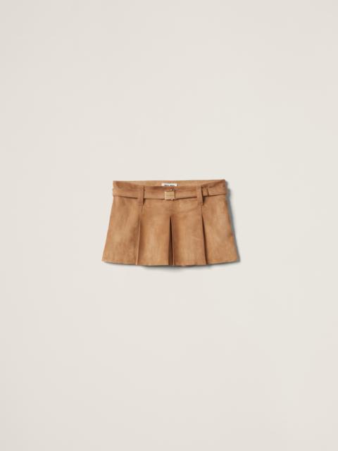 Pleated suede skirt
