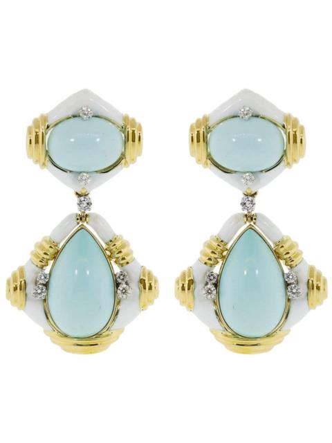 Turquoise and White Enamel Drop Earrings