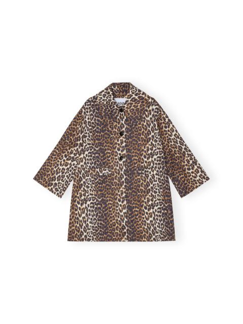 GANNI LEOPARD CANVAS OVERSIZED MIDI JACKET