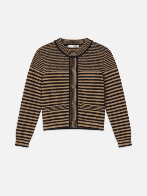 FRAME Compact Stripe Cardi in Tan Multi