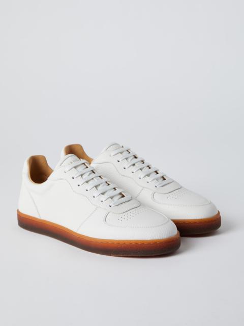 Grained calfskin sneakers with natural rubber sole