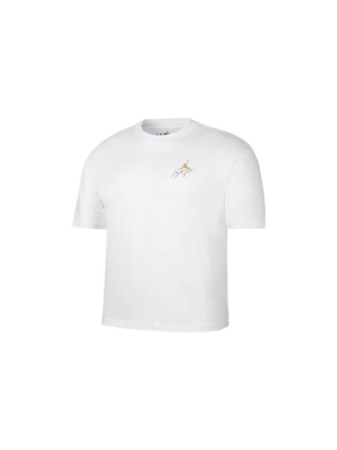 Jordan Men's Air Jordan Minimalistic Back Large Logo Printing Casual Round Neck Short Sleeve White Yellow T