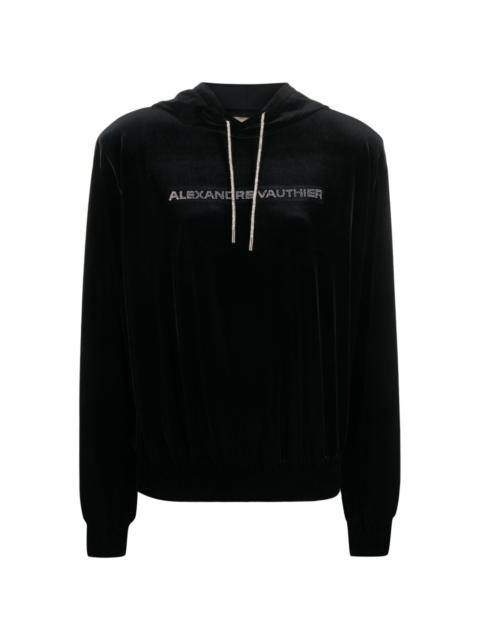 ALEXANDRE VAUTHIER logo-appliqué velvet hoodie