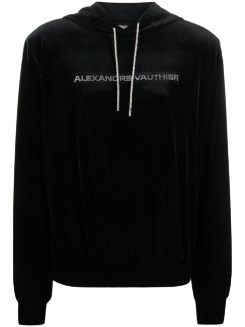 ALEXANDRE VAUTHIER logo-appliqué velvet hoodie