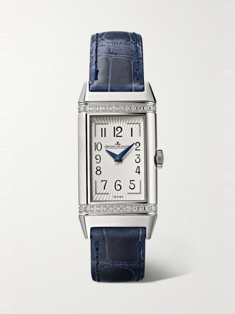 Reverso One Duetto 40mm x 20mm stainless steel, diamond and alligator watch