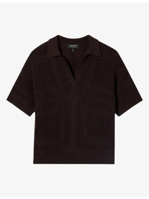 WHISTLES Short-Sleeved Crochet Cotton-Knit Polo Shirt