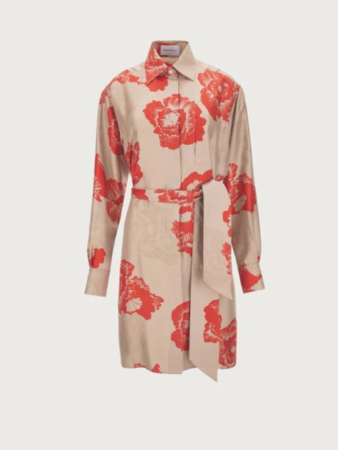 FERRAGAMO POPPIES PRINT SILK DRESS