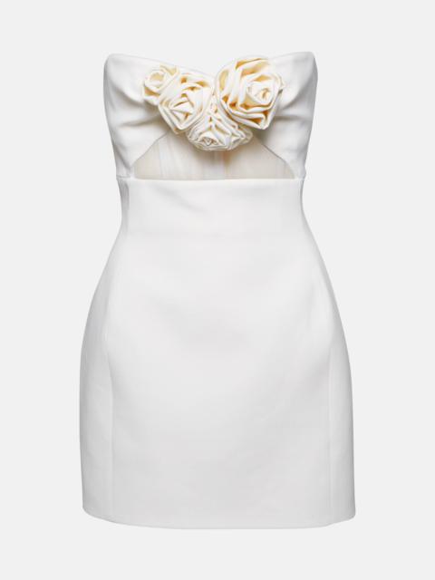 Floral-appliqué wool minidress