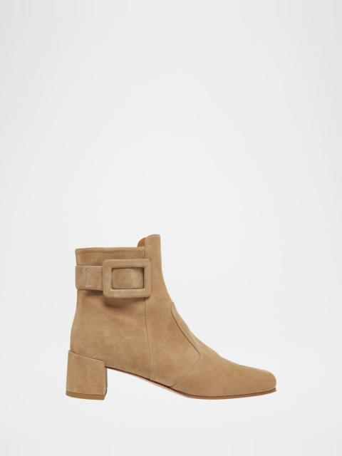 Roger Vivier Tres Vivier Suede Buckle Ankle Booties