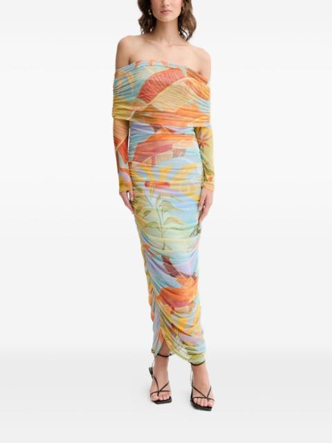 Never Fully Dressed ruched off-shoulder maxi dress