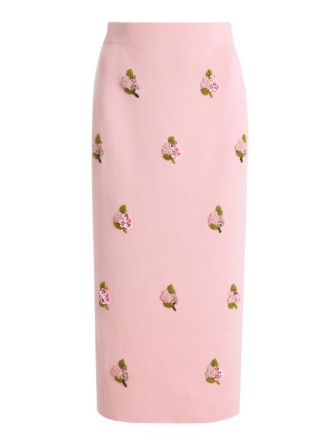 CAROLINA HERRERA Embroidered Silk-Cotton Midi Pencil Skirt