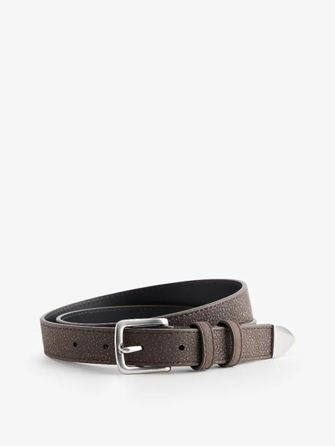 Branded grained leather belt
