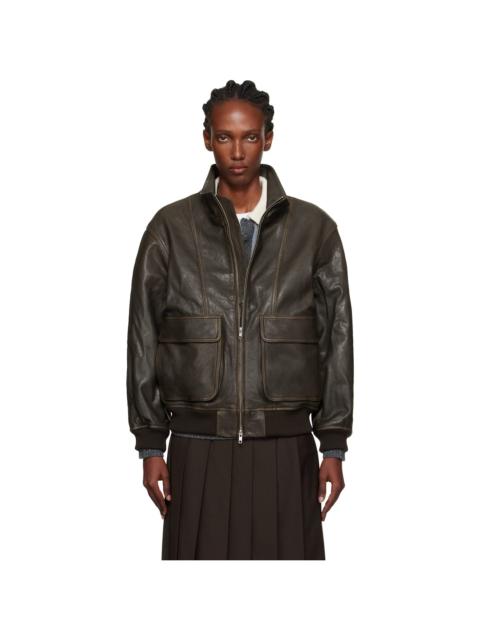 Dunst Brown Stand Collared Leather Jacket