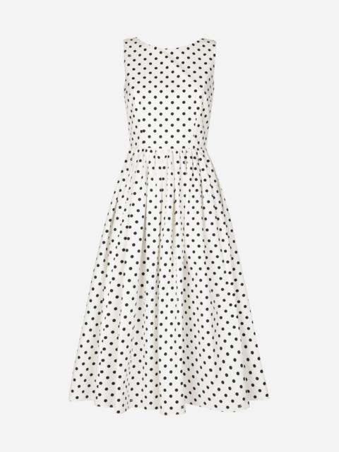 Cotton calf-length circle dress with polka-dot print