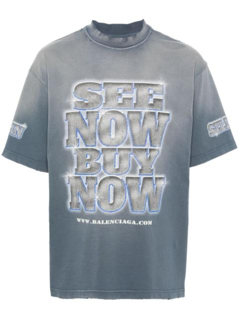 BALENCIAGA slogan-print distressed T-shirt
