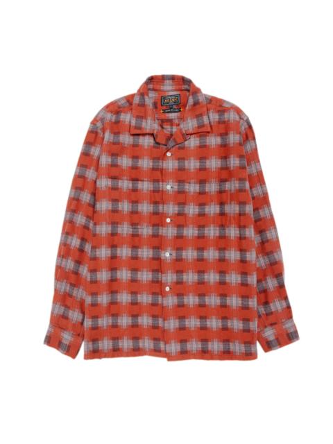 BEAMS PLUS Open Collar Brushed Satin Plaid Red
