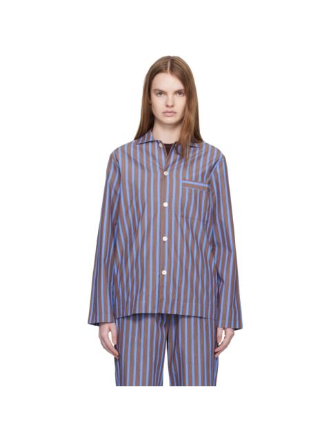 TEKLA Brown & Blue Poplin Long-Sleeved Pyjama Shirt