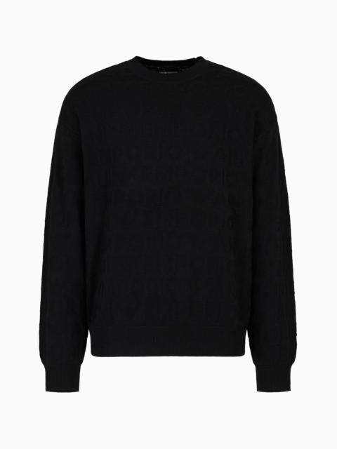 EMPORIO ARMANI Links-stitch motif virgin wool jumper with logo lettering intarsia