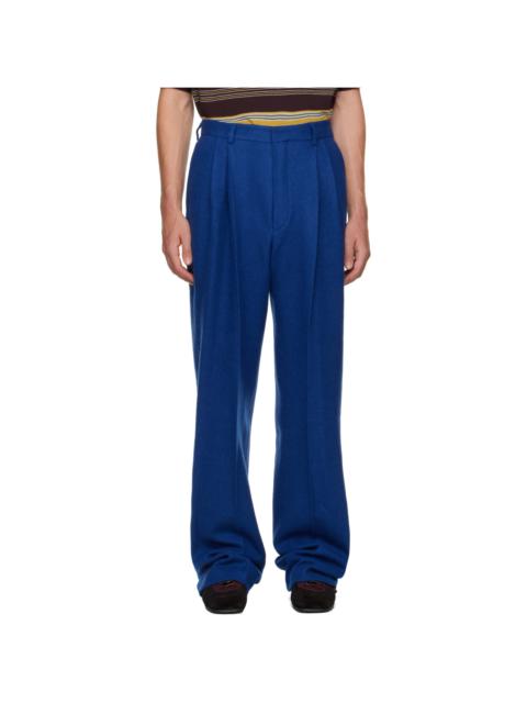 Dries Van Noten Blue Pleated Wool Trousers