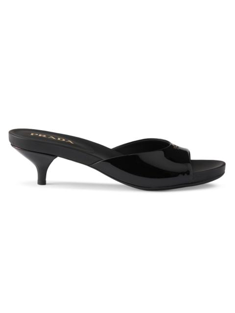 Prada Women's Patent Leather Kitten Heel Sandals - Black
