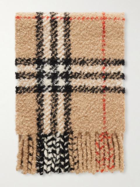 Burberry Fringed Checked Alpaca And Wool-blend Bouclé Scarf