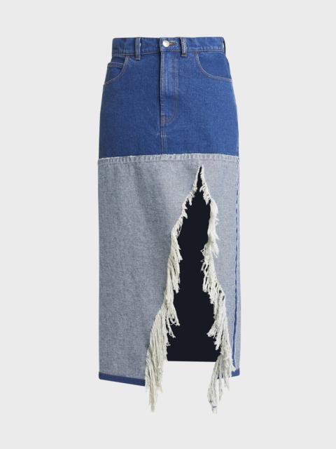 Marni Distressed Slit-Hem Midi Denim Skirt