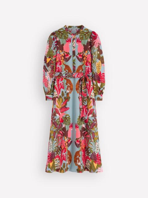BODEN Ava Linen Blend Midi Dress-Blue Tropical Safari Placement