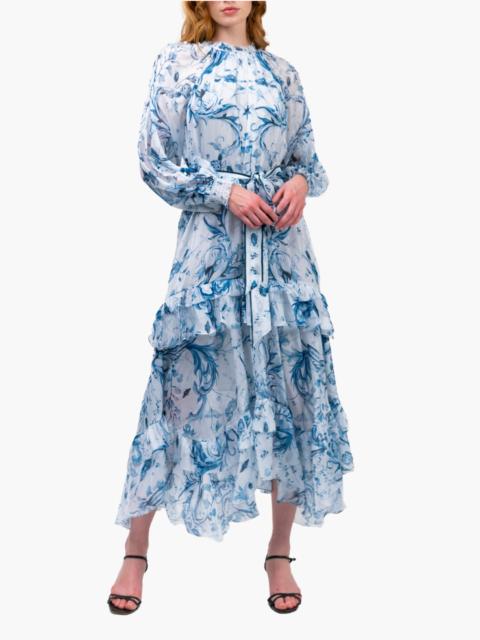 Marchesa RUFFLE SILK CHIFFON MAXI DRESS