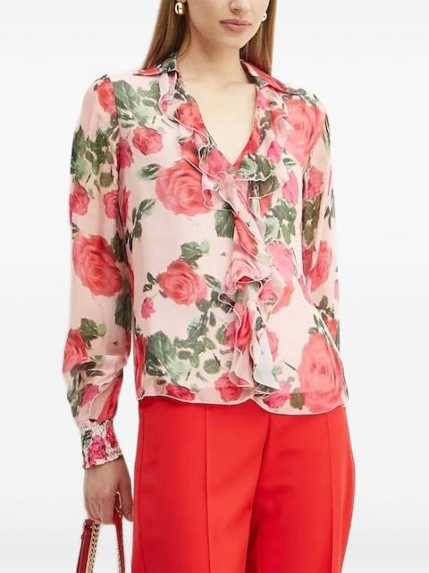 GUESS USA rose-print ruffled blouse